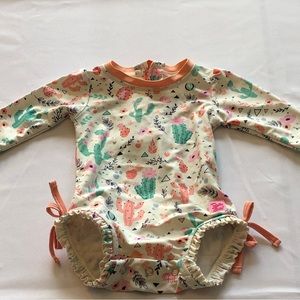 Ruffle Butts Long Sleeve RashGuard Swimsuit Cactus Print Size 3-6 Months